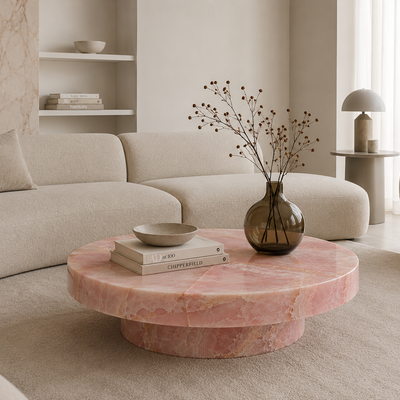 Okrągły stolik kawowy Plinth Pink Onyx VELANGI