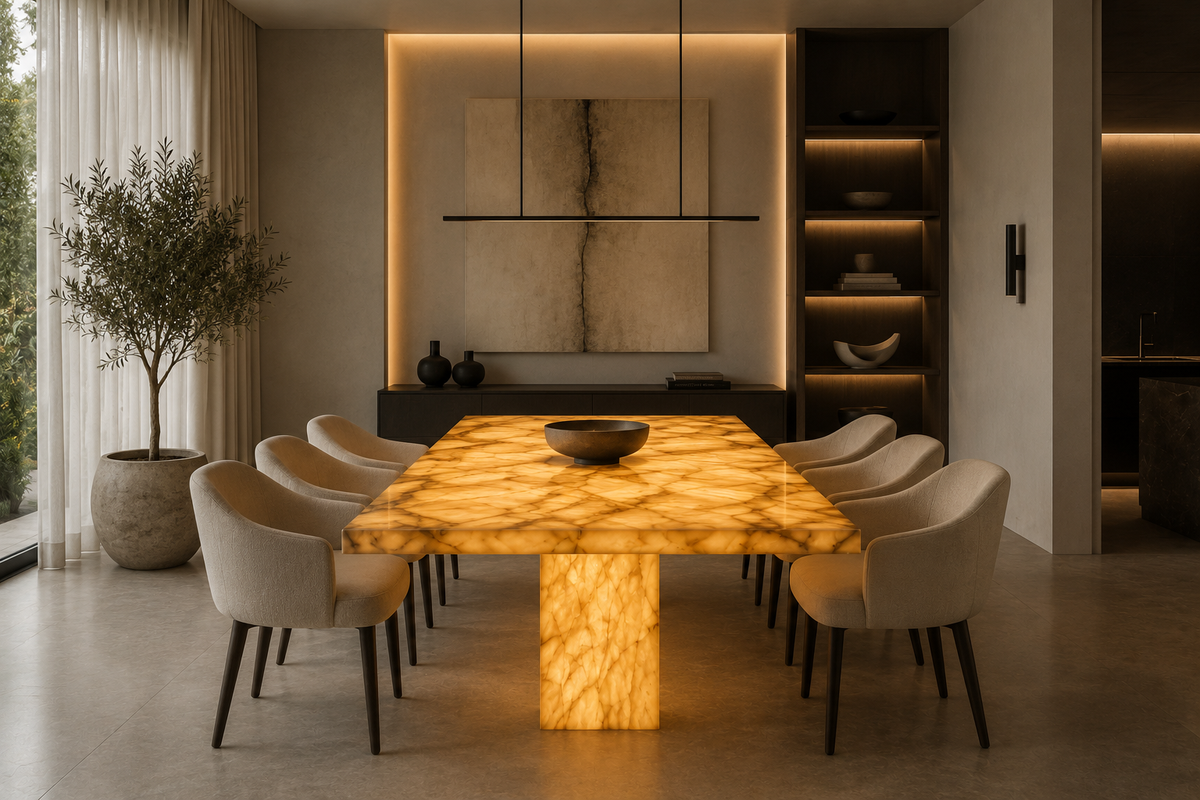 Monolith Honey Onyx Dining Table
