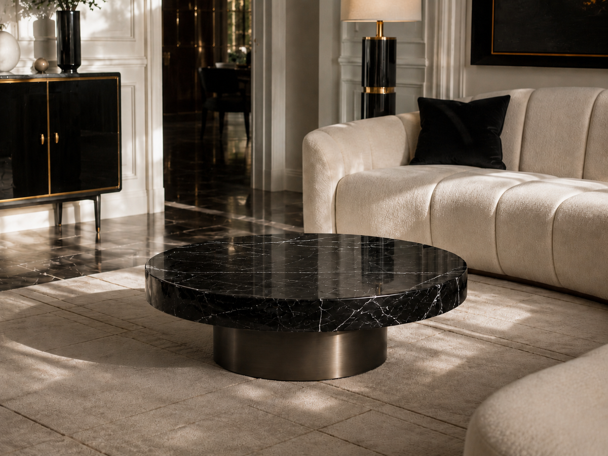 Plinth Black Marble Round Coffee Table
